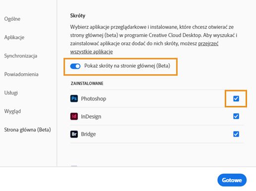 Włącz opcję Pokaż skróty