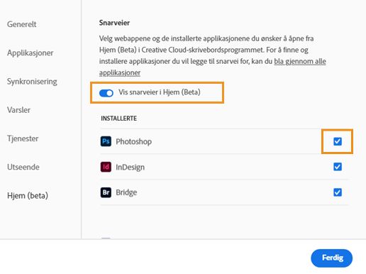 Slå på Vis snarveier