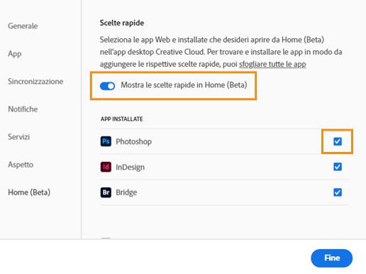 Attiva Mostra scelte rapide