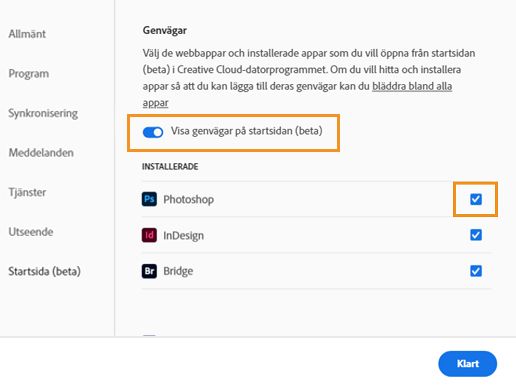 Aktivera Visa genvägar