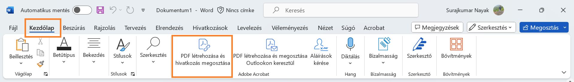 PDF létrehozása és hivatkozás megosztása