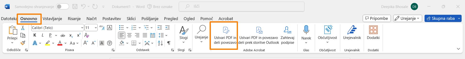 Ustvari PDF in deli povezavo