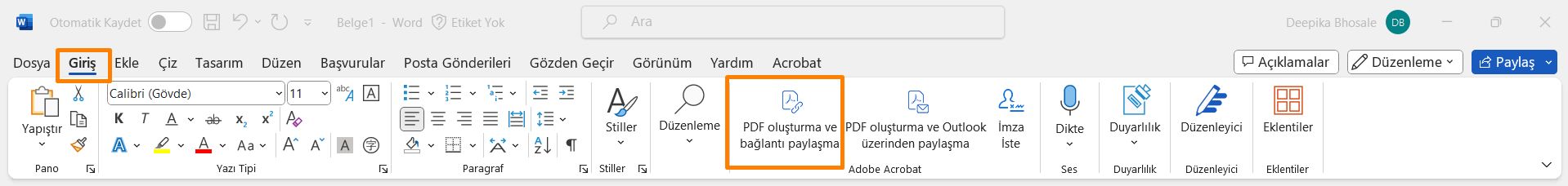 PDF oluşturma ve bağlantı paylaşma