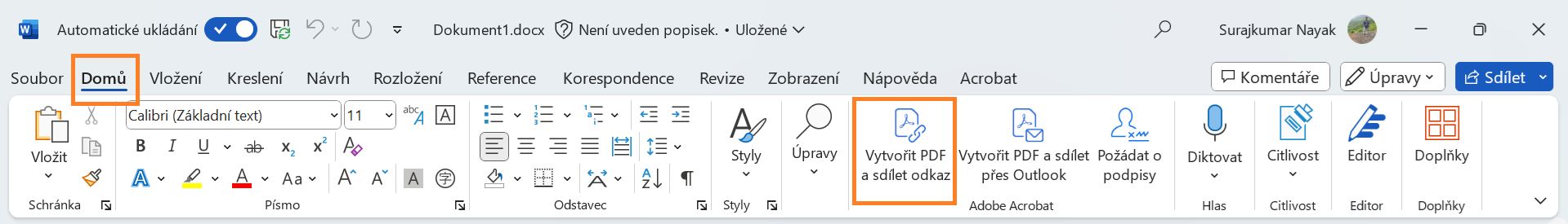 Vytvořit PDF a sdílet odkaz