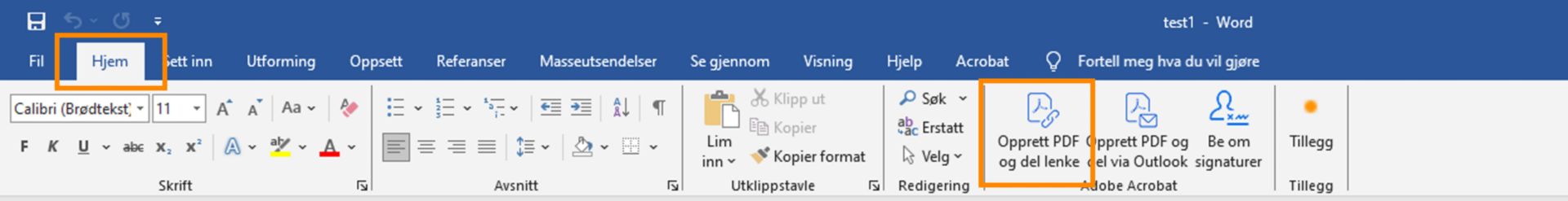 Opprett PDF og del kobling