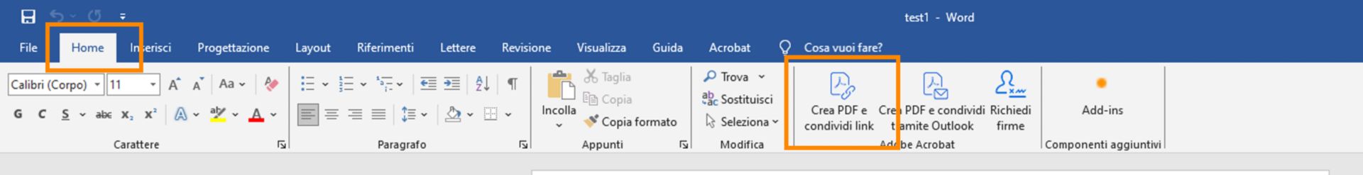 Crea PDF e condividi collegamento