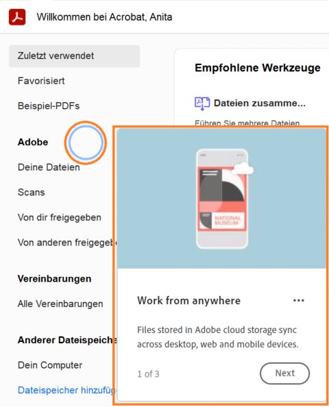 Acrobat Home – Onboarding-Tour