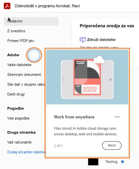Predstavitev uporabe storitve Acrobat Home
