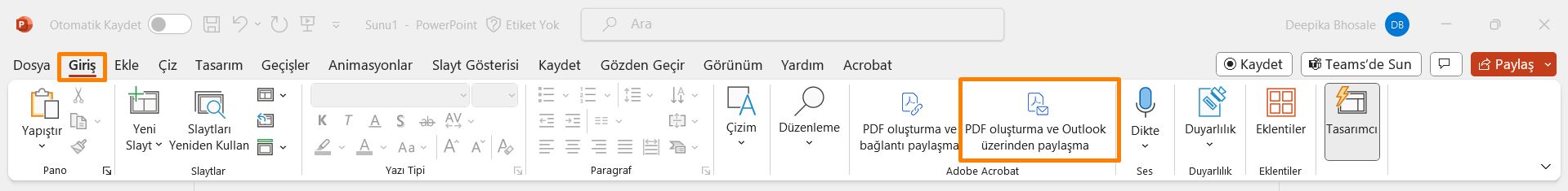 PDF oluşturma ve Outlook üzerinden paylaşma