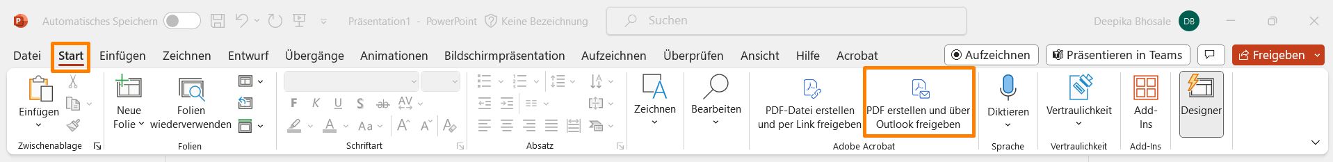 Erstellen von PDF-Dateien und Freigeben der Dateien über Outlook