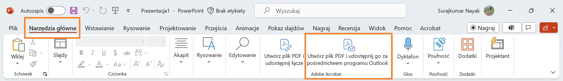 Tworzenie pliku PDF i udostępnianie go za pośrednictwem programu Outlook