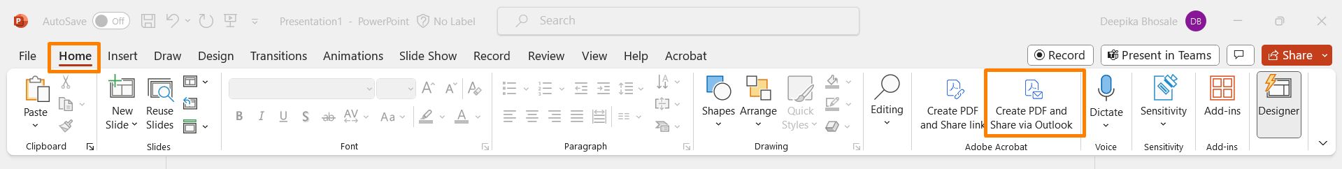 PDF を作成して Outlook で共有