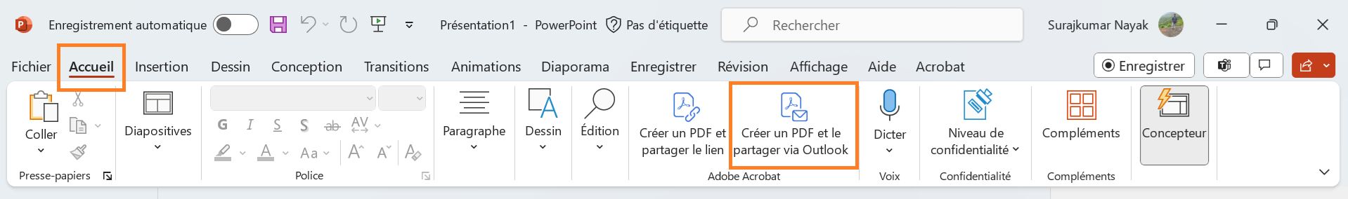 Créer un PDF et le partager via Outlook