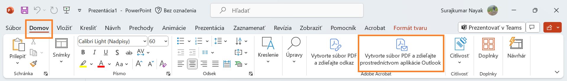 Vytvorte súbor PDF a zdieľajte prostredníctvom aplikácie Outlook