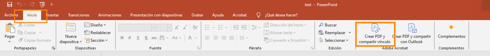 Crear PDF y compartir con Outlook
