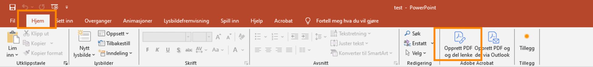 Opprett PDF og del via Outlook