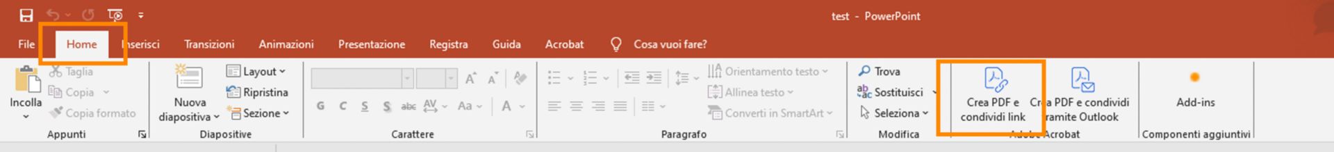 Crea PDF e condividi tramite Outlook