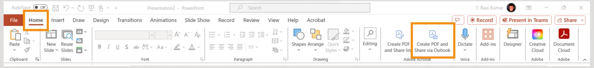 ميزة إنشاء ملف PDF ومشاركته عبر Outlook