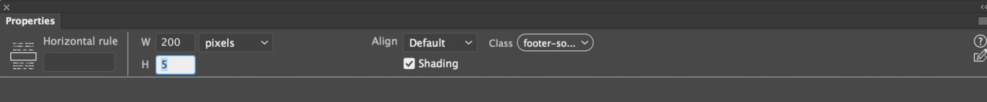 تعديل الخصائص في قاعدة أفقية