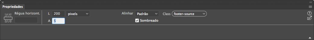 Modificar as propriedades de uma régua horizontal