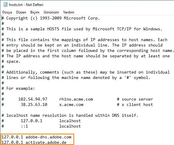 Hosts dosyasından Adobe ile ilgili girişleri kaldırma