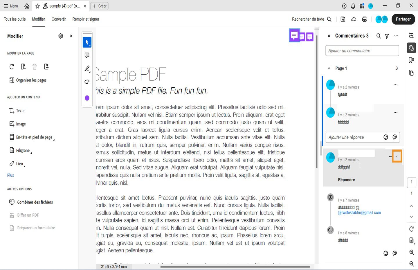 L’option Résoudre le commentaire sur le panneau Commentaires est mise en surbrillance