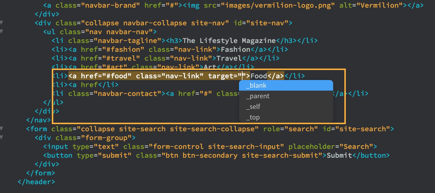 Příklad statických nápověd pro hodnotu atributu