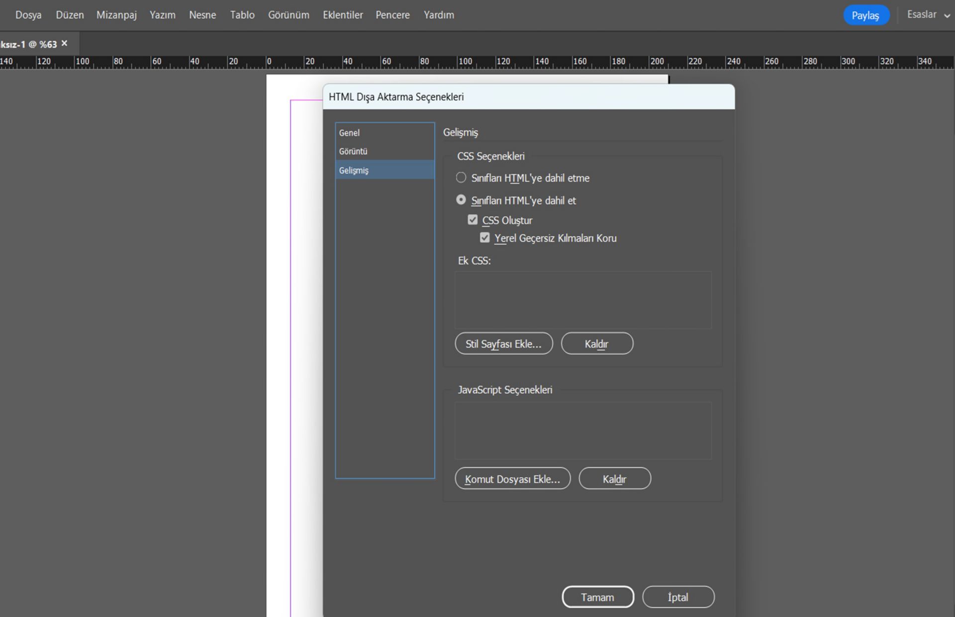 Gelişmiş seçenekler
