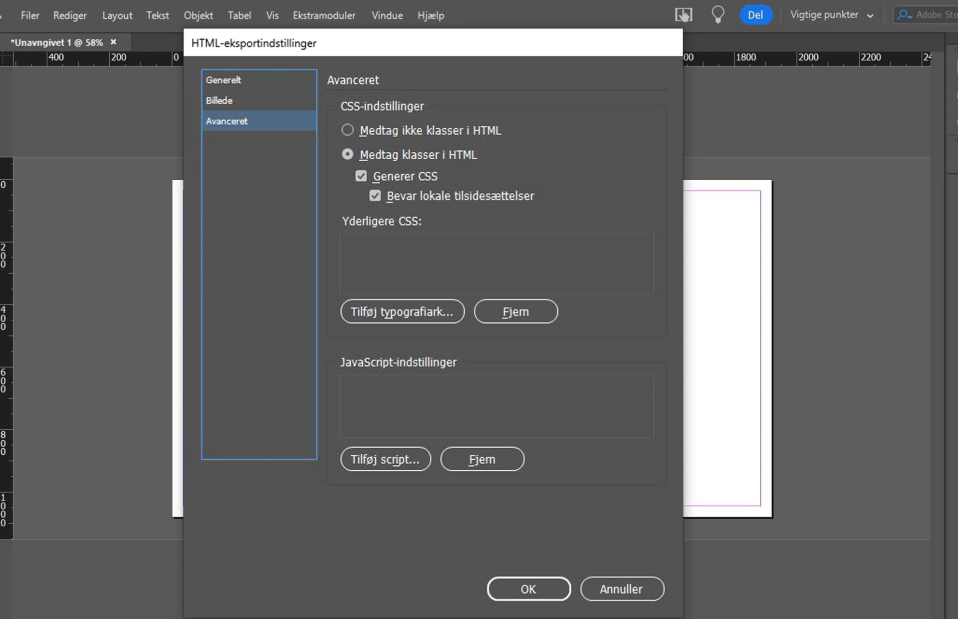 Avancerede indstillinger