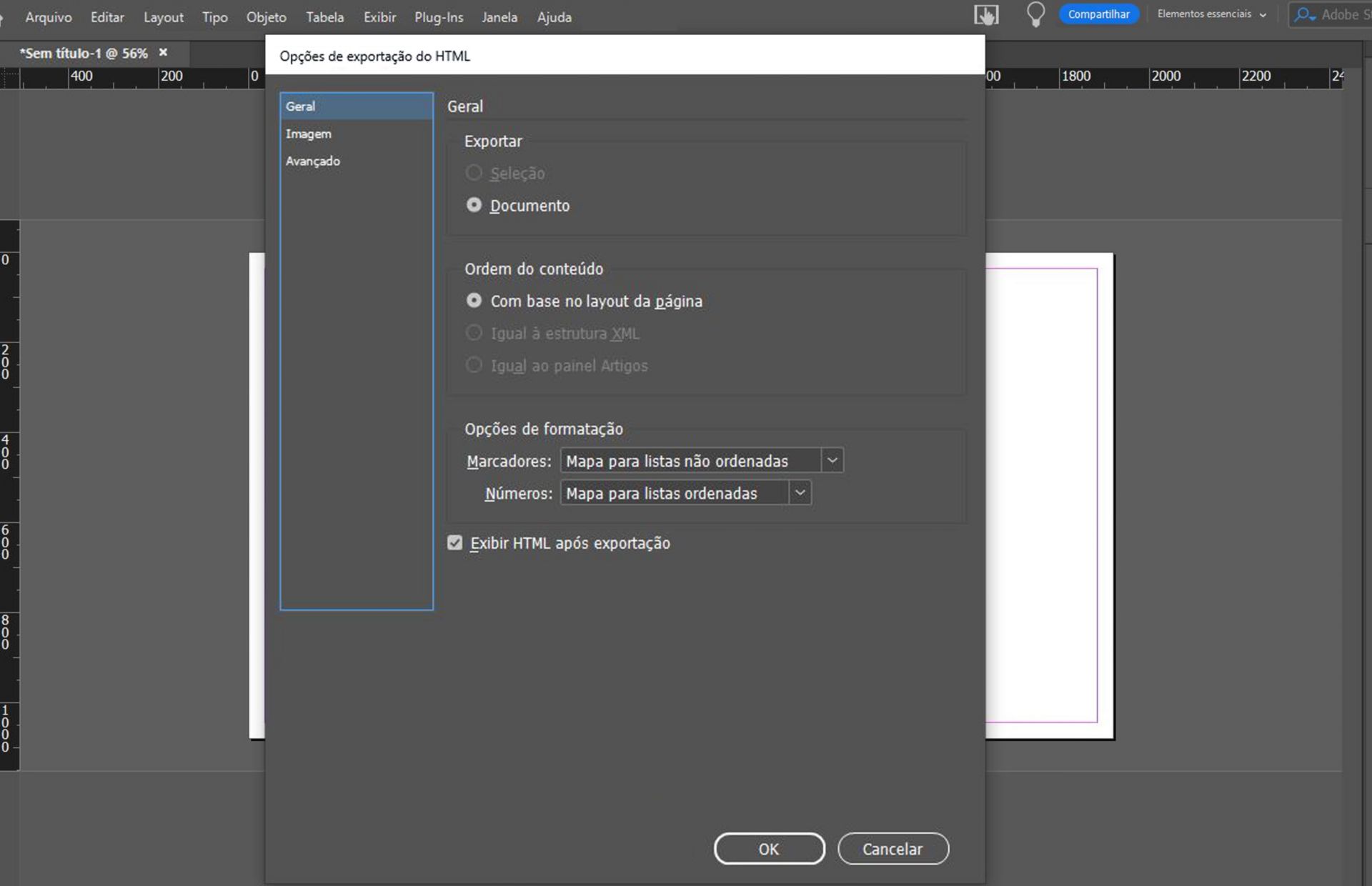 guia geral mostrando várias opções