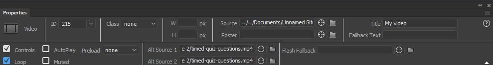 تحديد الخصائص لفيديو HTML5