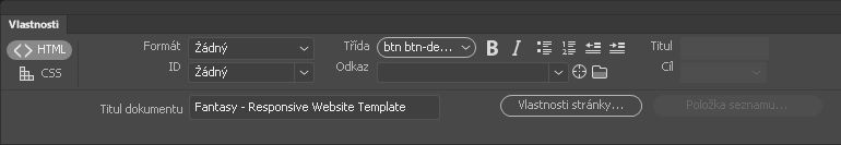 Nastavení vlastností formátování HTML textu v&nbsp;aplikaci Dreamweaver&nbsp;CC