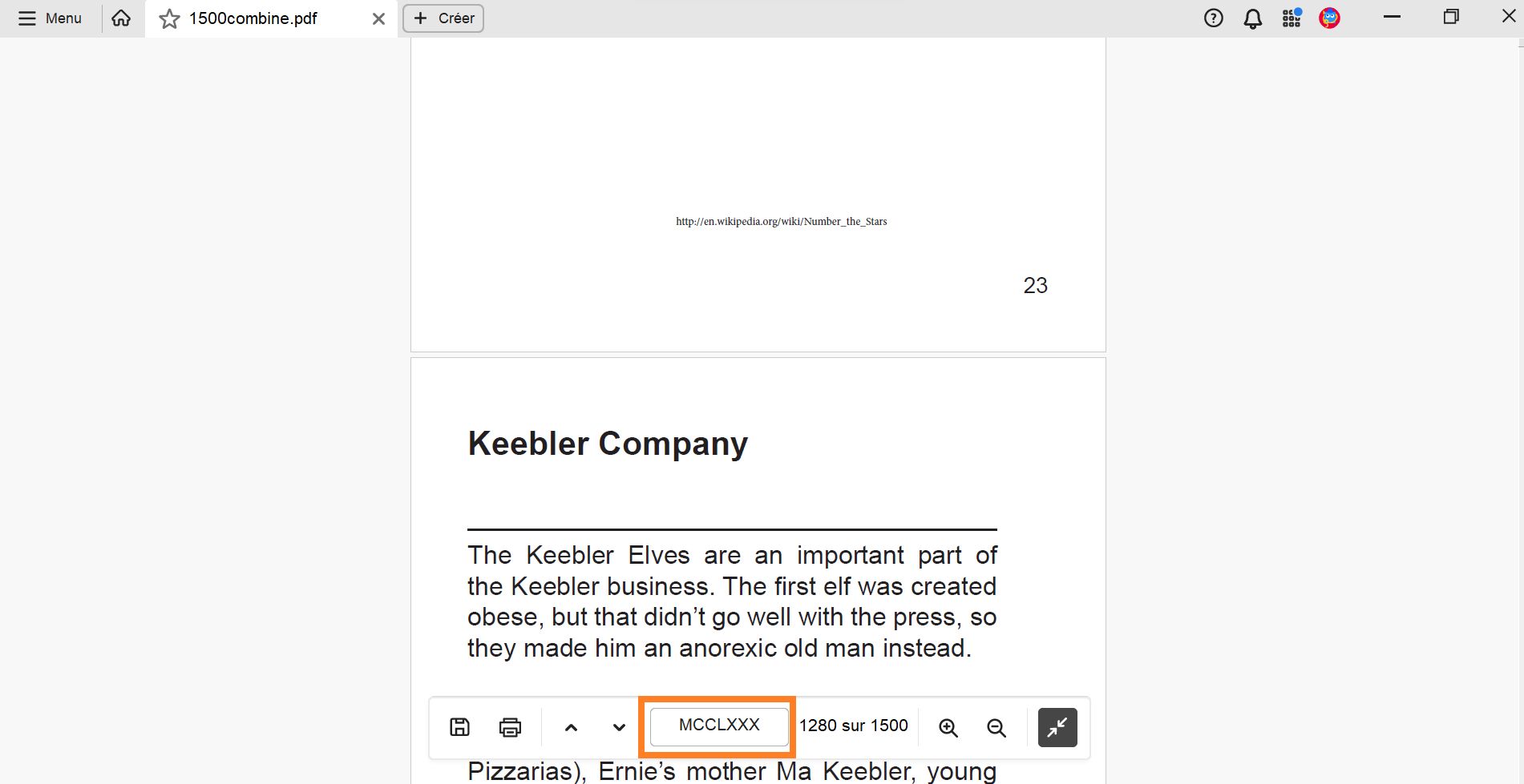 Intitulés de page affichés sur un PDF