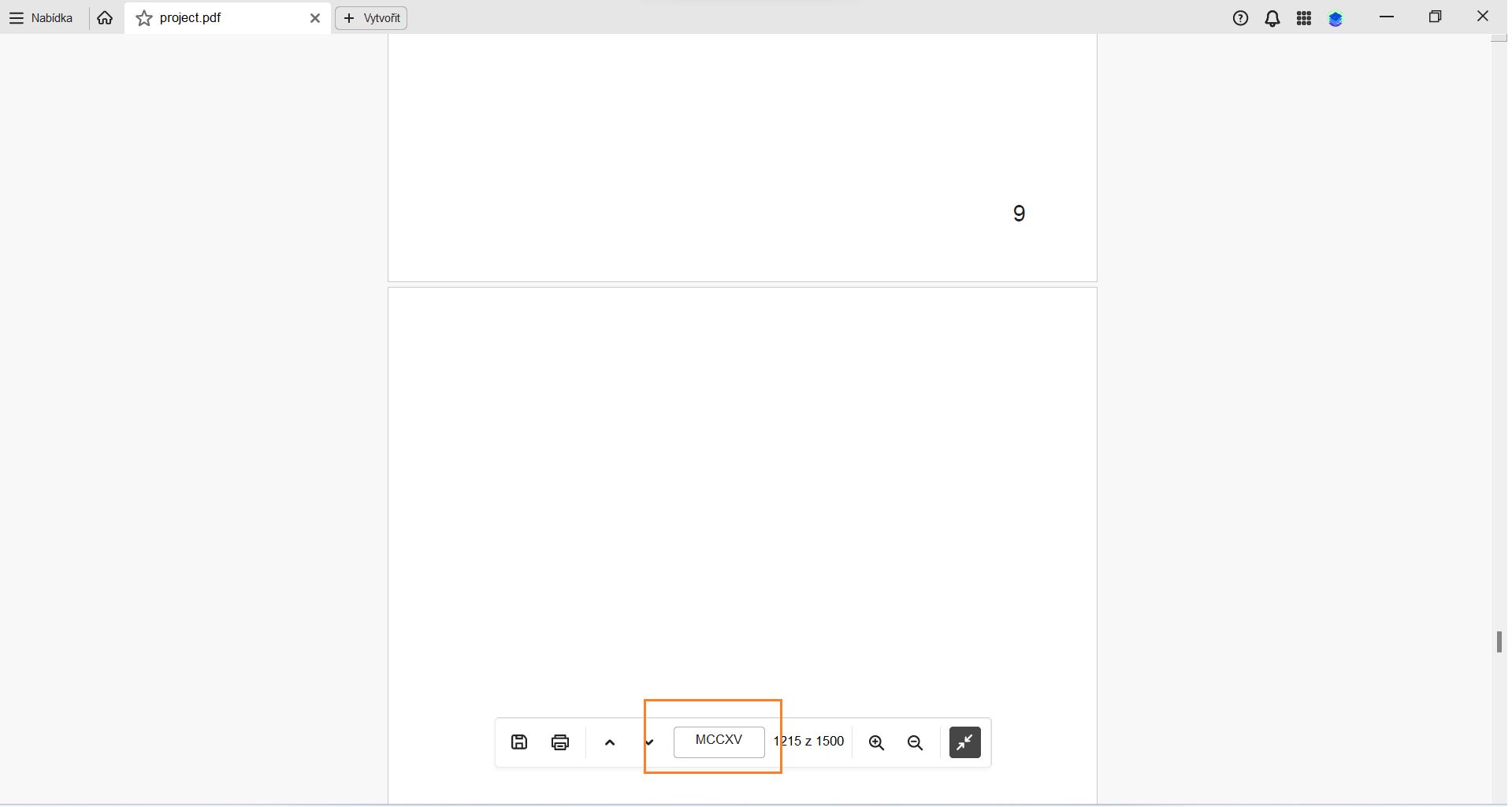 Popisky stránek v průhledovém displeji