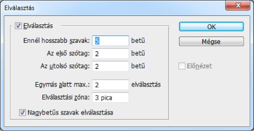 Elválasztási beállítások