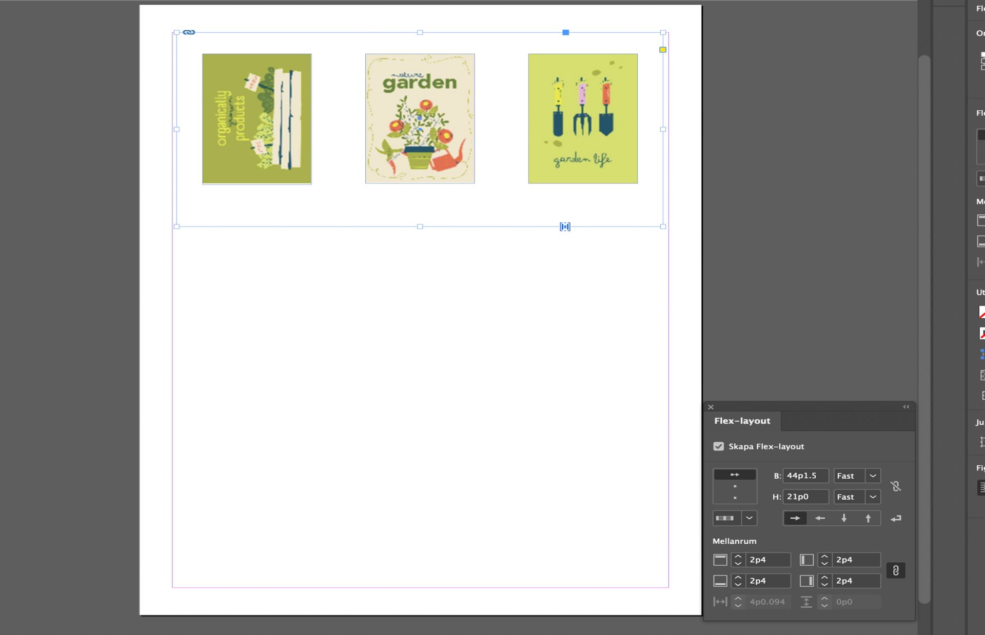 Alla tre bilderna har modifierats med hjälp av flex Layout-egenskaperna i flex panel.