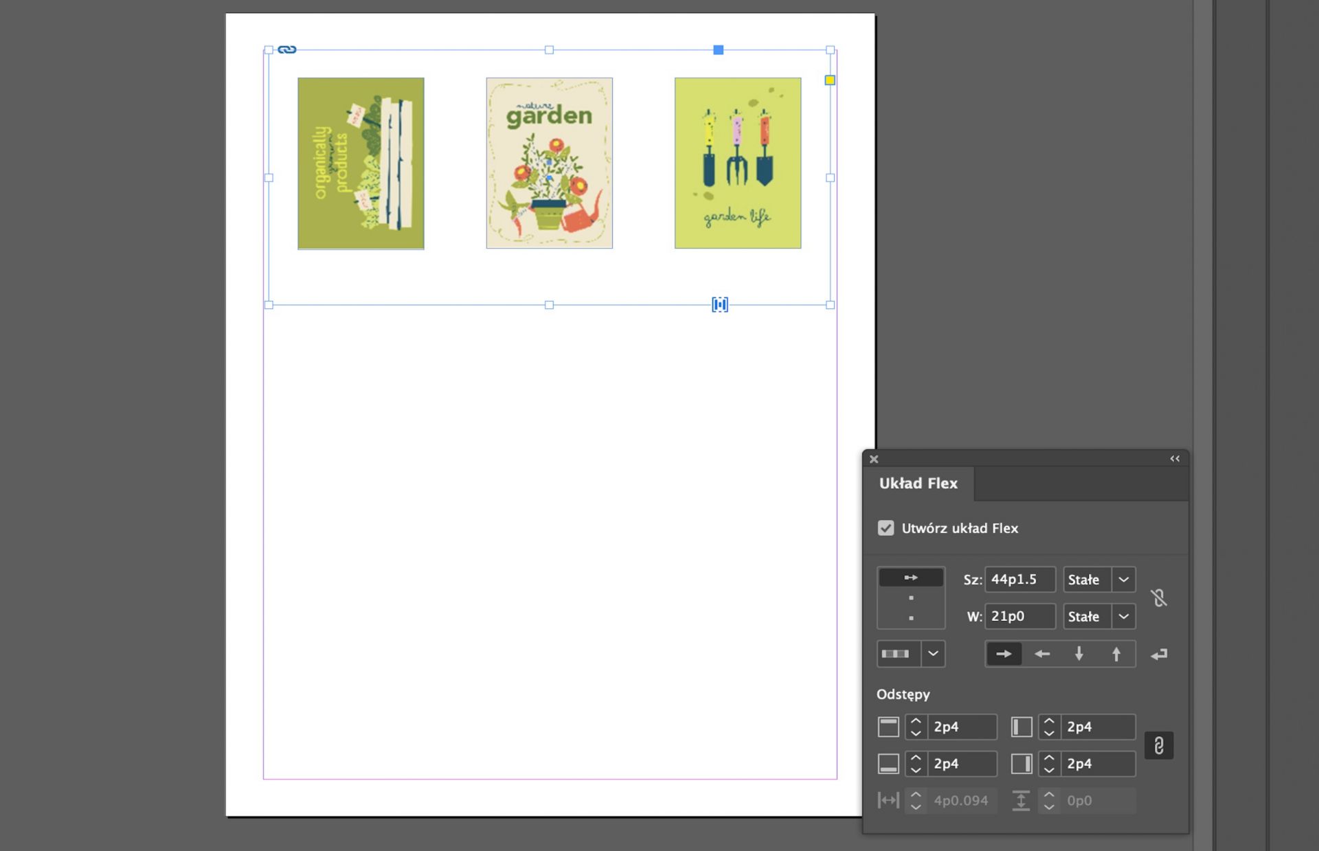Wszystkie trzy obrazy zostały zmodyfikowane przy użyciu właściwości flex w panel flex.