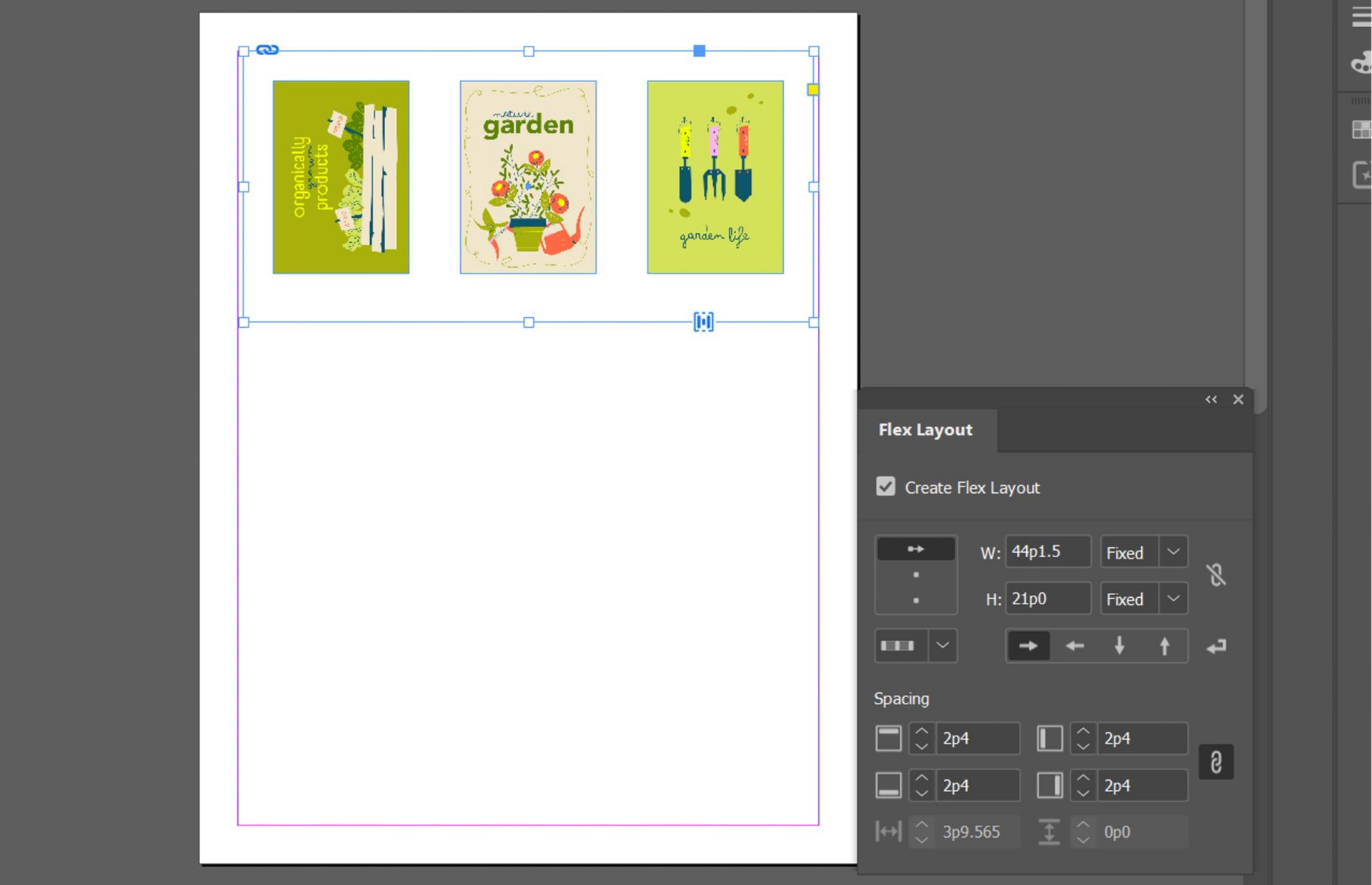 All the three images have been modified using the Flex Layout properties in the Flex Layout panel.
