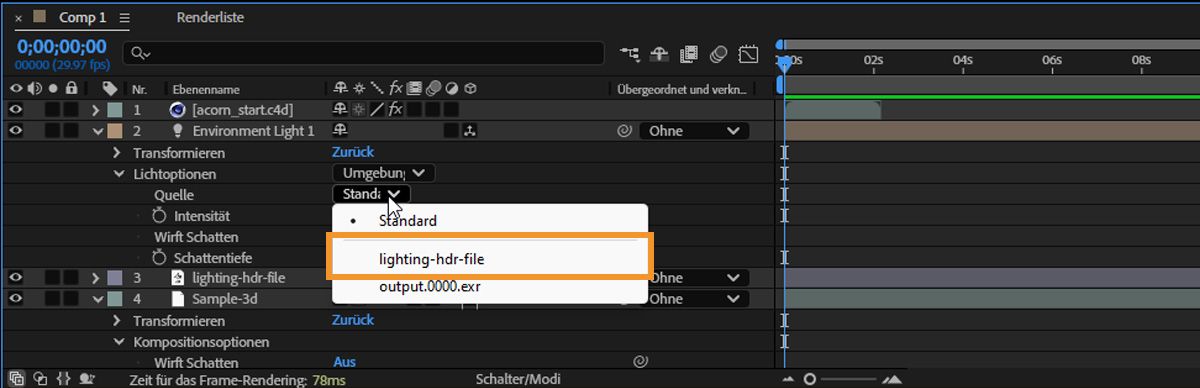 Wählen Sie die Ebene mit der HDR-Datei aus der Dropdown-Liste „Quelle“ aus. 