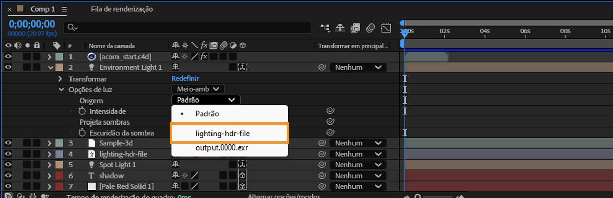 Selecione a camada com o arquivo HDR na lista suspensa Origem. 