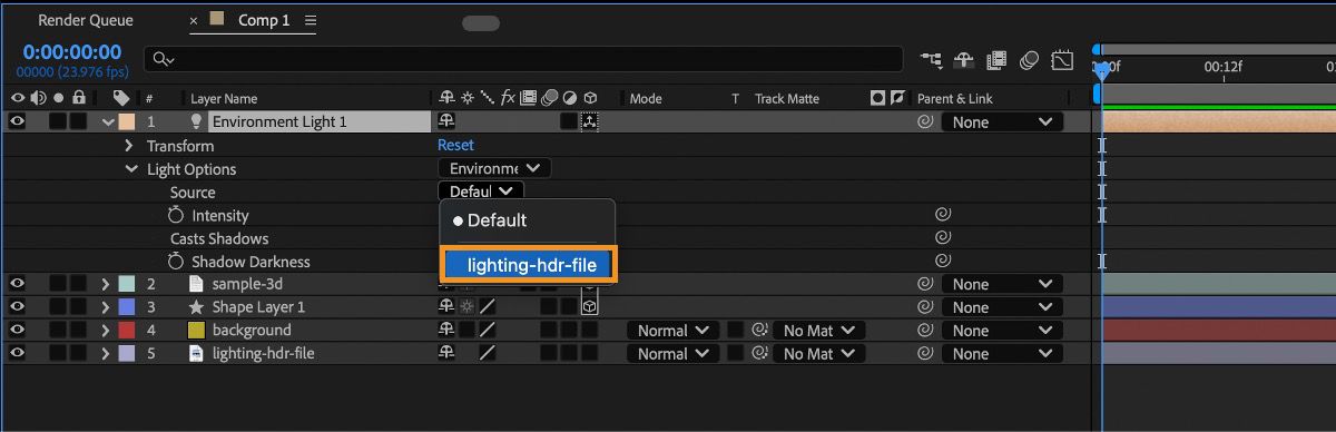 Select the layer with the HDR file from the Source dropdown. 
