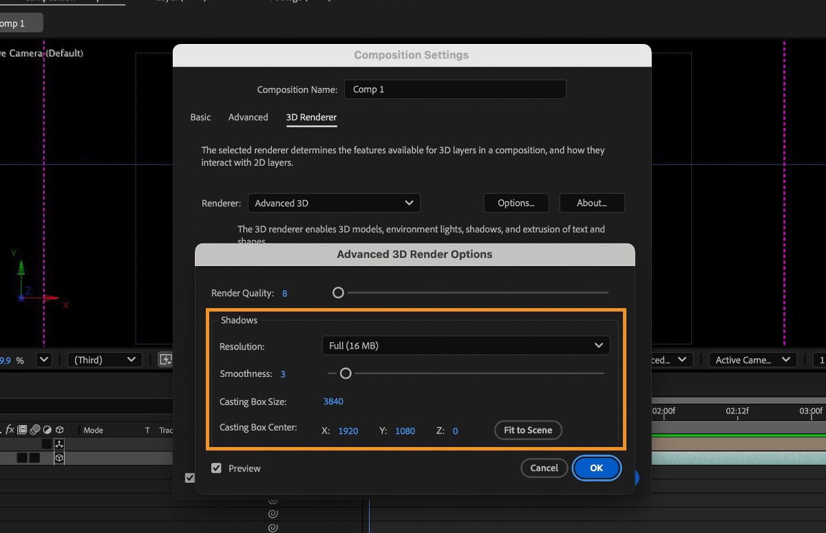 Set and control the shadow settings in the Renderer Options dialog.