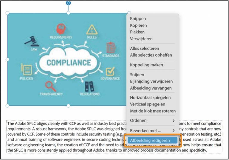 Een afbeelding redigeren via het contextmenu