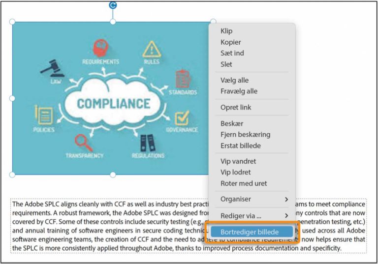 Bortrediger billede fra genvejsmenuen