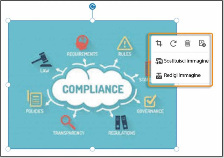 Opzioni quando è selezionata un’immagine