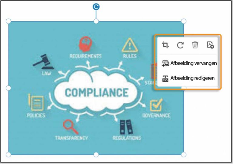 Opties bij het selecteren van een afbeelding