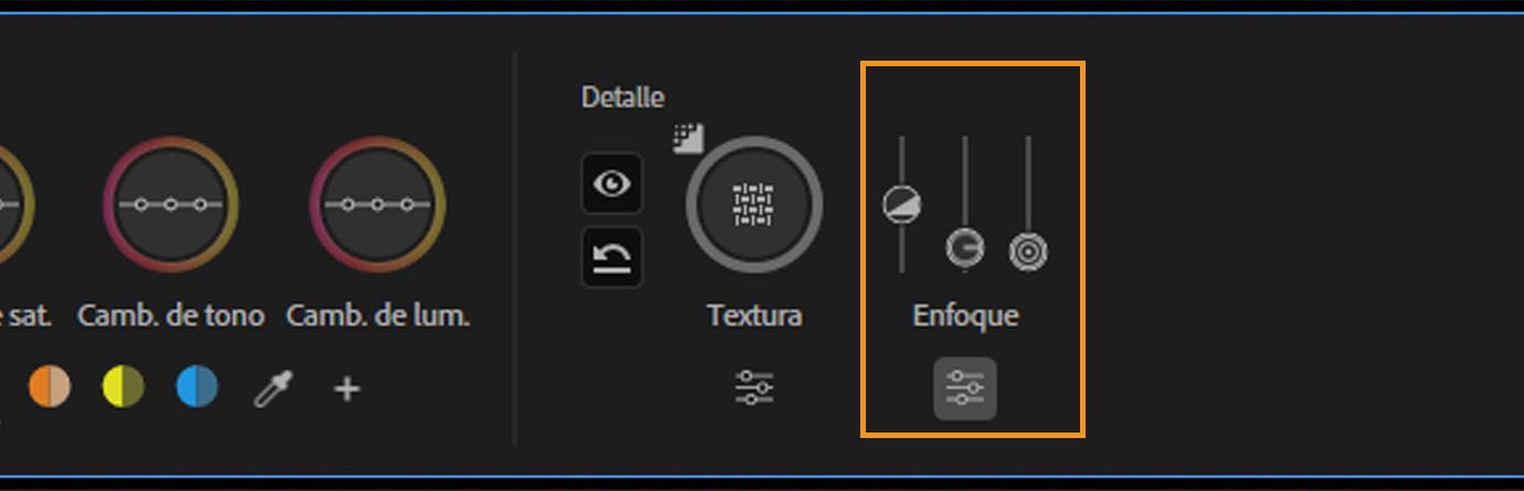 Control de nitidez expandido con reguladores para ajustes de cantidad, radio y umbral.