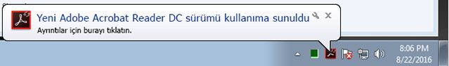 Reader sürümünüzü Reader sürümüne yükseltme bildirimi