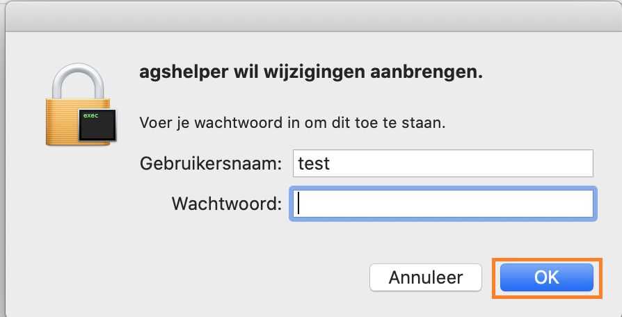 Voer uw Mac-gebruikersnaam en -wachtwoord in