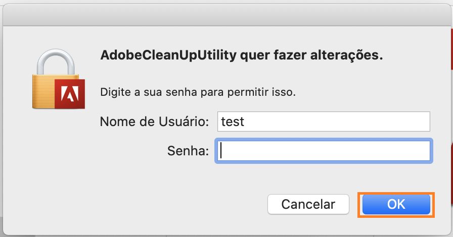 Digite o nome do usuário e a senha do Mac